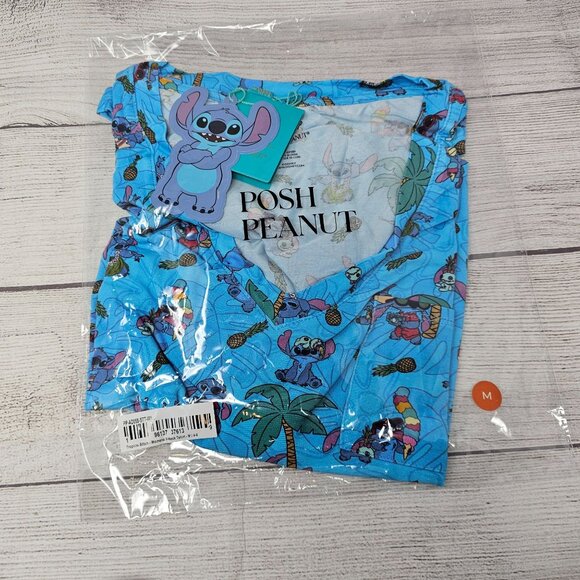 NWT Posh Peanut Women's Disney Tropical Stitch V-Neck T-Shirt Size Med - Picture 2 of 5